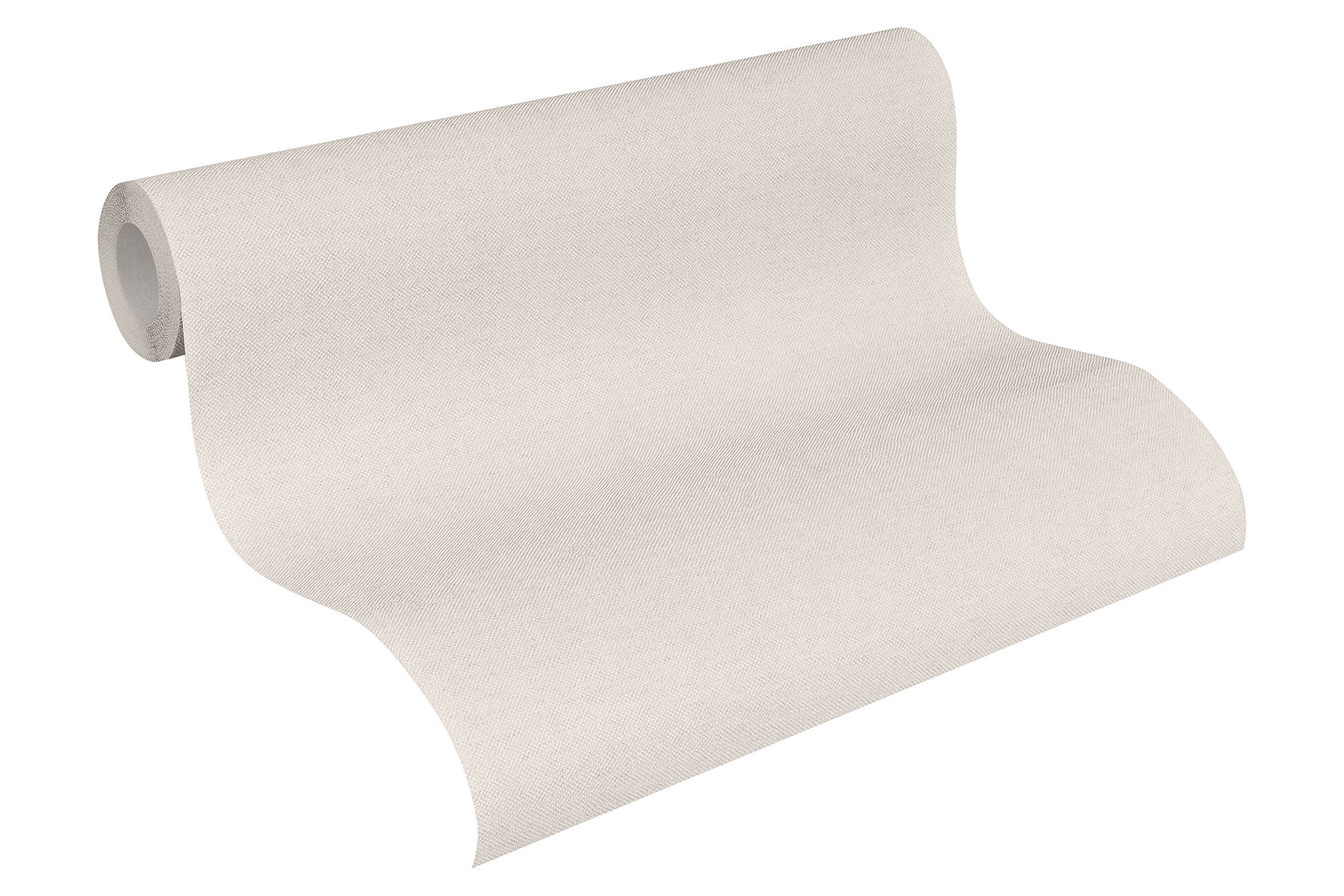 A.S. Création Non-Woven Wallpaper with Textile Texture in Cream, White – Light Plain Wallpaper 10,05 m x 0,53 m White – 304861