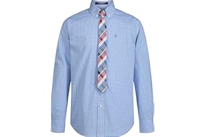 Izod Boys' Long Sleeve Button-Down Collared Dress Shirt with Tie and Chest Pocket