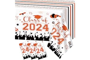 ERWEICET Graduation Tablecloth 3pcs, Orange and Black Graduation Decorations Supplies 2024 Class of 2024 Graduation Table Cover Plastic Disposable for Congrats Grad Party Decorations Supplies -54"x108"
