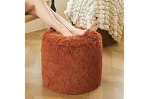 XeGe Fluffy Faux Fur Inflatable Pouf Ottoman, Soft Fuzzy Foot Stool, Plush Furry Foot Rest Floor Pouf Anti-Slip for Kids Girls Adult, Cute Foldable Round Ottoman Cushion Living Room, Burnt Orange