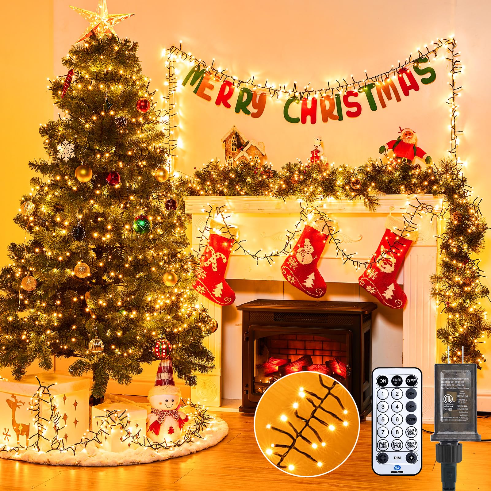 Photo 1 of Minetom 50 Ft 1000 LED Cluster Lights Christmas Tree Lights Outdoor Christmas Firecrackers String Light, 12 Modes Timer Remote Waterproof Plug in Twinkle Fairy Light for Xmas Tree Garland Party