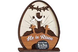 He Is Risen Easter Decor – Wooden Christian Resurrection Cross Tabletop Sign, Religious Easter Decorations for Home, Farmhous