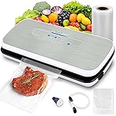 NutriChef Automatic Food Vacuum Sealer, Electric Air Sealing Preserver System for Dry and Moist Foods, LED Control, Strong Suction, Includes Bags, Wine Stopper Cork, and Air Suction Hose, 14”x6”x3”