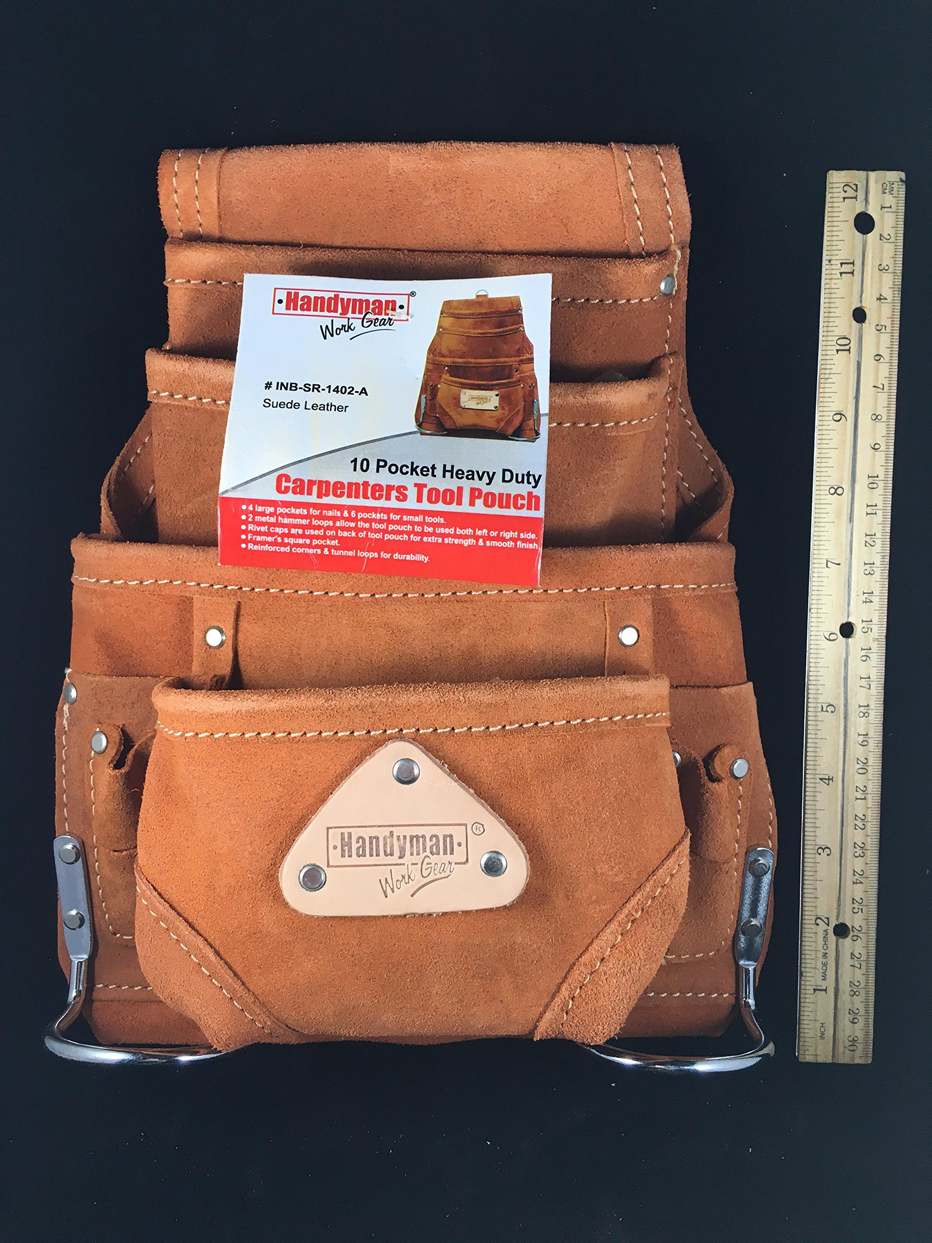 10 Pocket LEATHER tool bag Waist Belt Pouch with Hammer Holders for