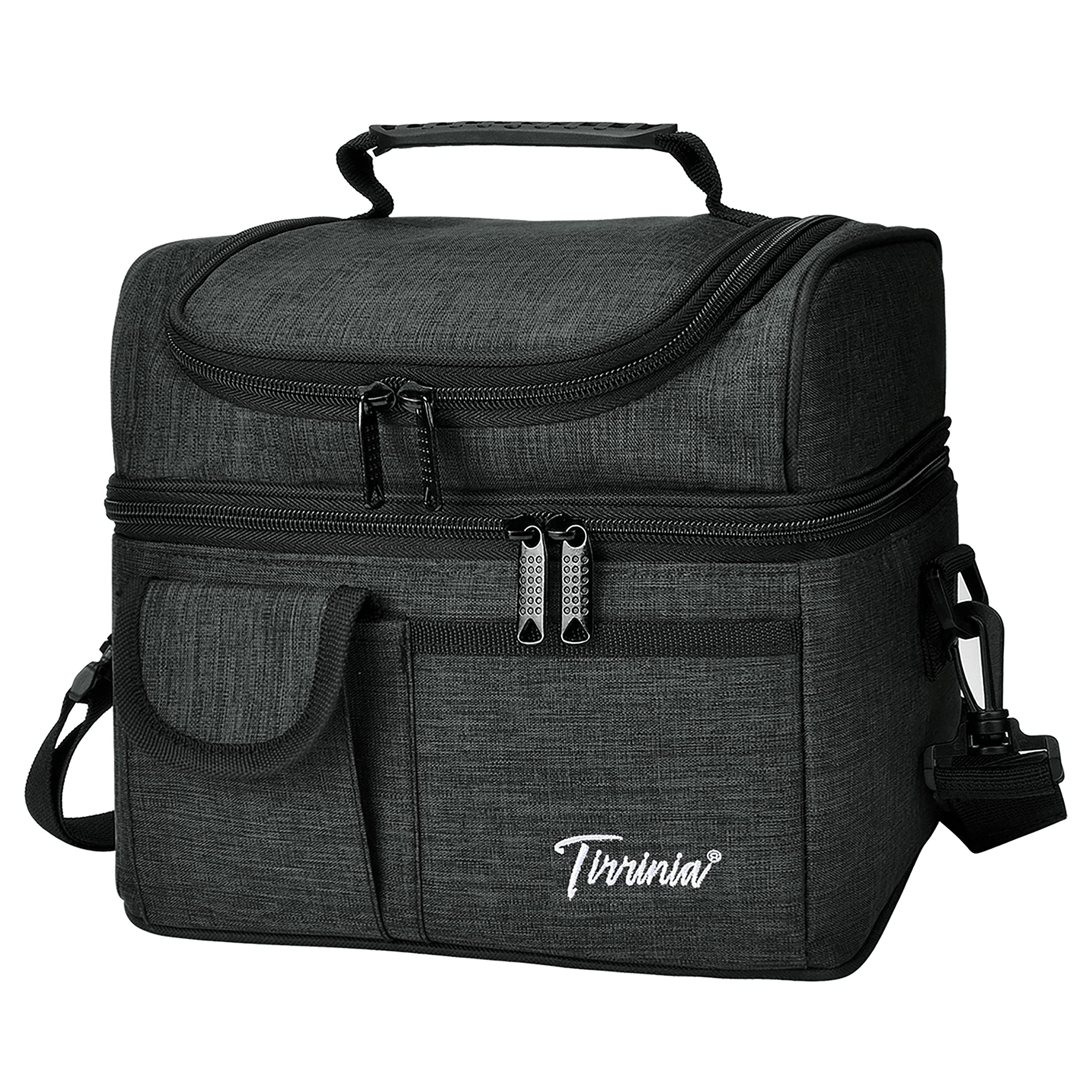 Kato Tirrinia Insulated Cool Bag Lunch Box for Men Women, Leak Proof Lunch Box with Compartment Adults Work with Shoulder Strap and Front Pocket,Charcoal