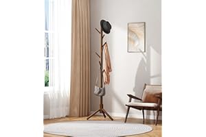 KSKSPE Wooden Coat Rack,Coat Rack Stand with 4 Height Options,8 Hooks,Sturdy Freestanding Coat Rack for Clothes,Bags,Hats,Tree Coat Rack for Home,Office,Entryway(Brown)