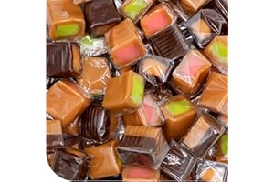 CRAZYOUTLET Caramel Cubes Candy Mix - 2 Pound Pack 150 Count - Filled Creamy Caramels Individually Wrapped - Vanilla, Chocolate, Apple, Strawberry - Assorted Chews