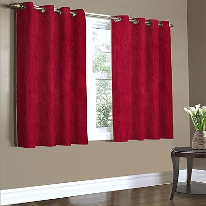 Home Candy Plain 2 Piece Polyester Window Curtain Set - 5ft, Maroon