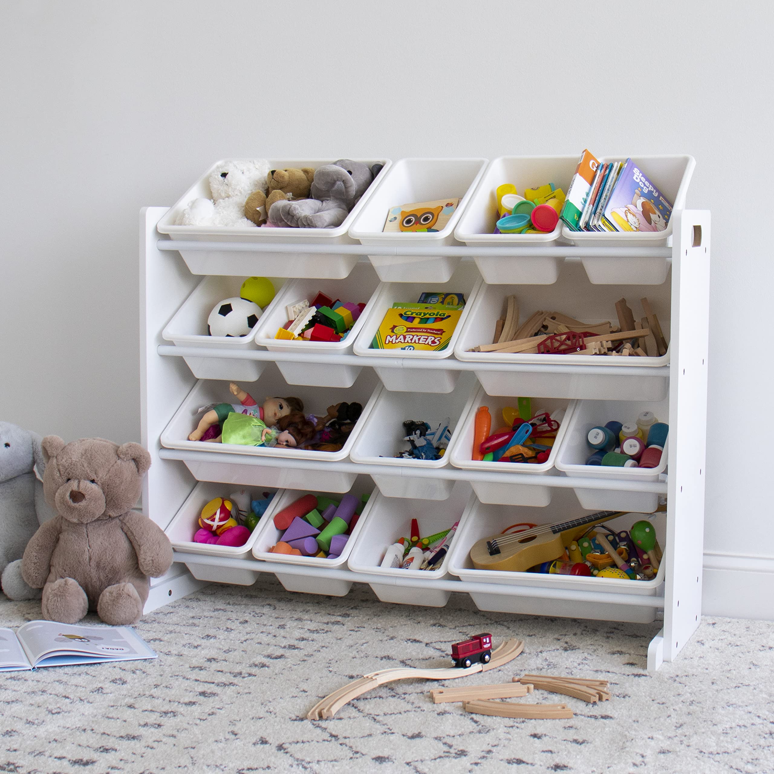Humble Crew Supersized Toy Storage Organizer with 16 Removable Bins, White/White – Large Toy Storage for Toddlers Ideal for Kids' Rooms, Playrooms, and Nurseries - Modern Toy Bins for Kids