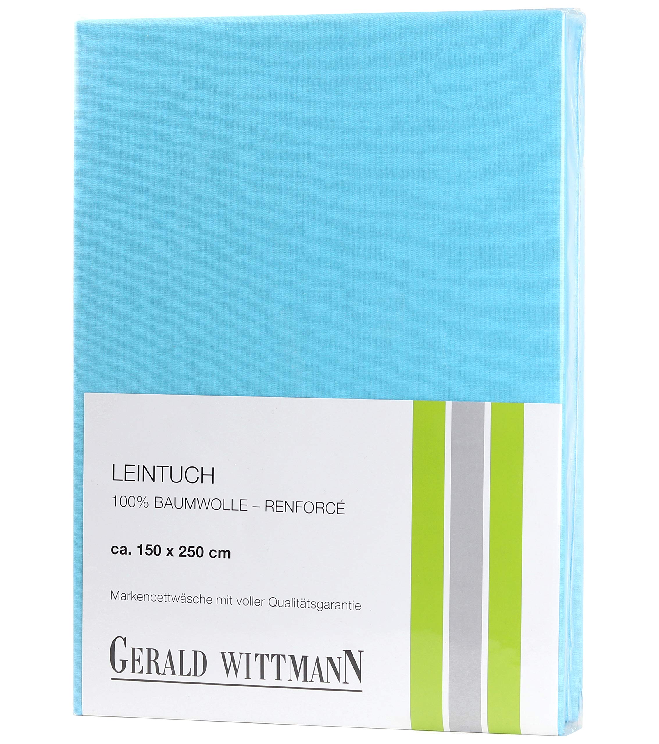 Gerald Wittmann Renforcé Bed Sheet 100% Cotton Aqua / Turquoise 220 x 250 cm