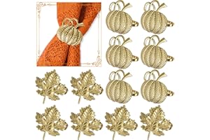 ACERICH Fall Napkin Rings Set of 12, Maple Leaf and Pumpkin Thanksgiving Napkin Rings Holders for Dining Table for Thanksgiving, Gatherings, Table Decor