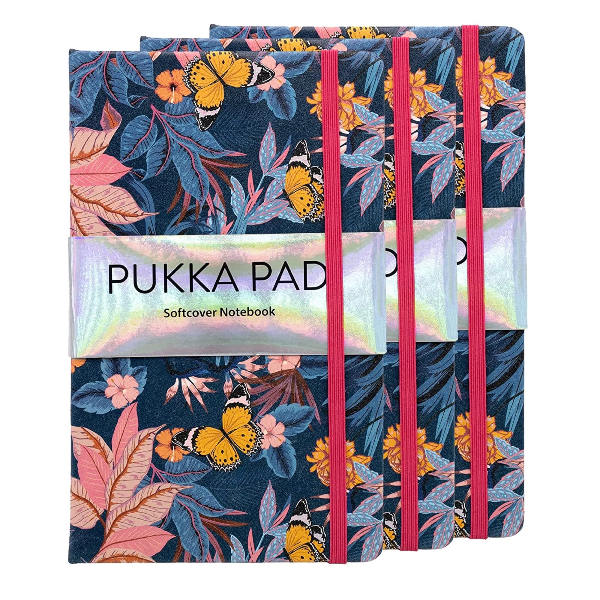 Pukka Pad Bloom Softcover Pad Notebook – 21 x 13cm – Pack of 3 Floral Designs, Blue