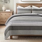 Soul & Lane Madrona 2-Piece Pieced Cotton Quilt Set - Twin Size with 1 Sham, Modern Masculine Quilted Bedspread in Brown and Gray, Contemporary Striped Bedding for Boy's Bedroom