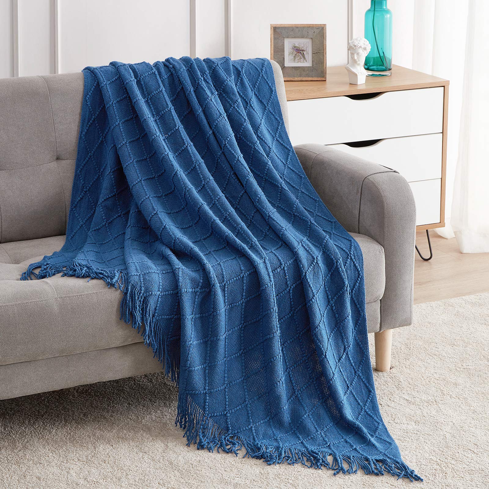 Photo 1 of BOURINA Royal Blue Throw Blanket 50x60 Inches Throw Textured Solid Soft Sofa Couch Decorative Knit Blanket