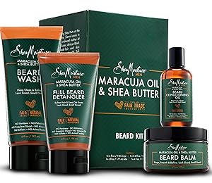 Shea Moisture Complete Beard Kit | All Natural Ingredients | Maracuja Oil & Shea Butter | Beard Balm | Beard Conditioning Oil | Beard Wash | Beard Detangler | Gift Box