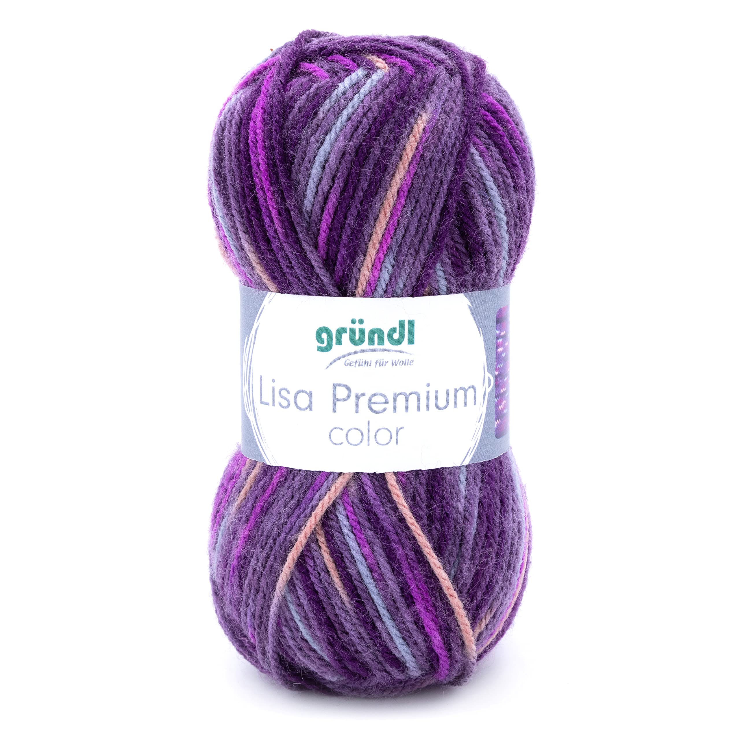 Gründl Yarn, BlackBerry-Fuchsia-Lilac-Color, 3,5-4,5 mm