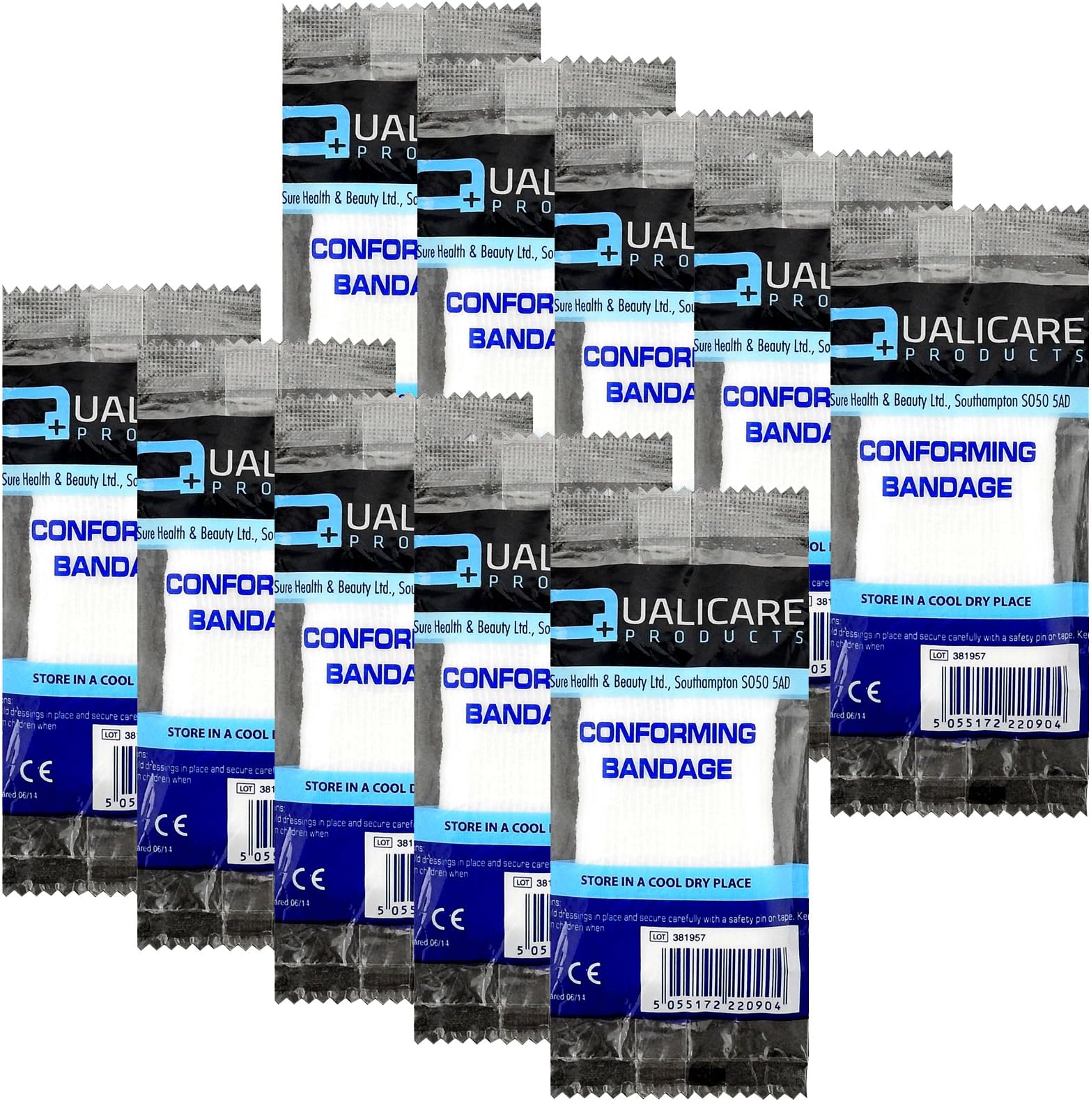Qualicare Compression Fit Comfortable First Aid Bandage Support Single Pack - 5cm x 4m - 10 Pack