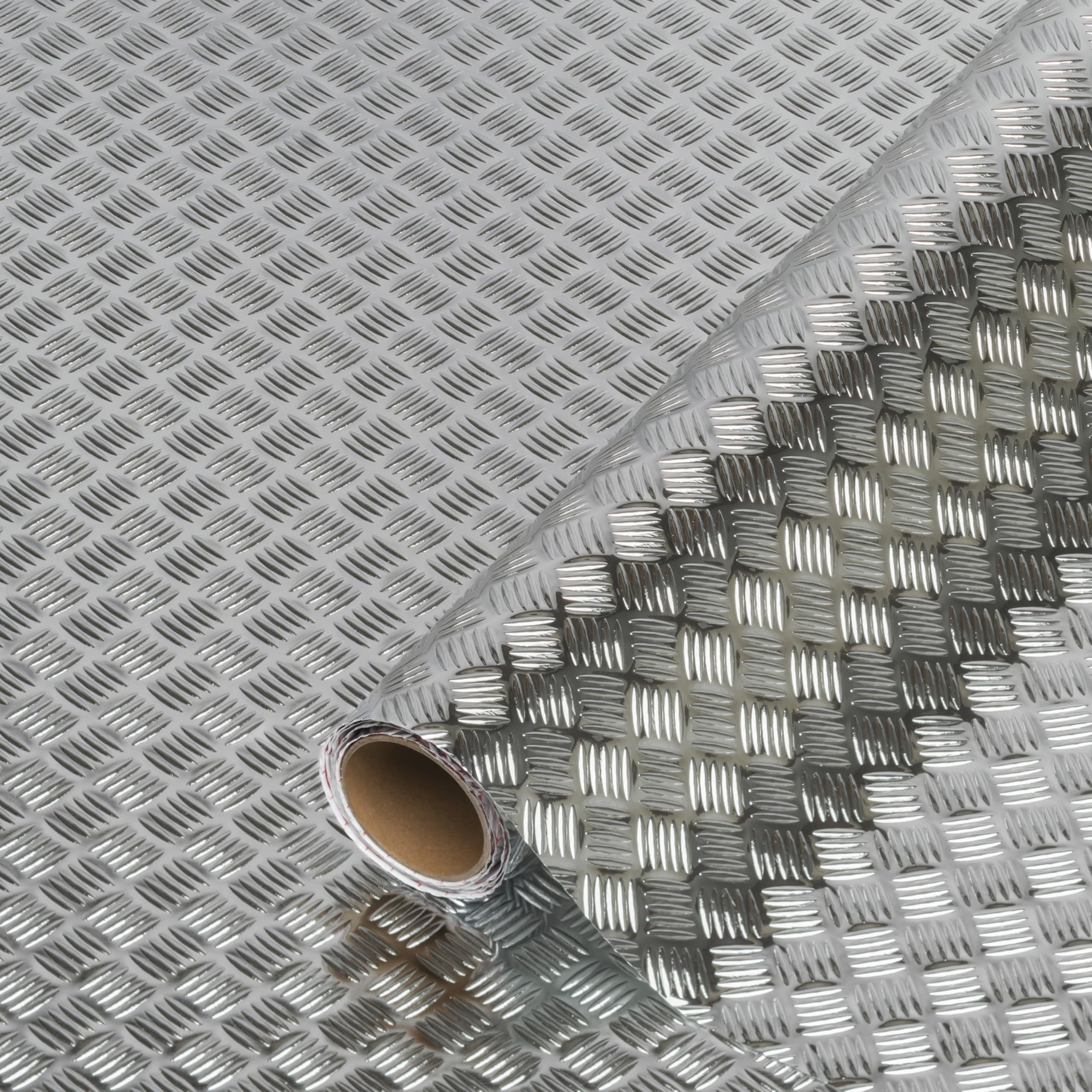 d-c-fix vinyl wrap Checker plate silver high gloss metallic 45 cm x 1,5 m - sticky back plastic roll for furniture, kitchen & cupboards - contact paper sticker self adhesive film