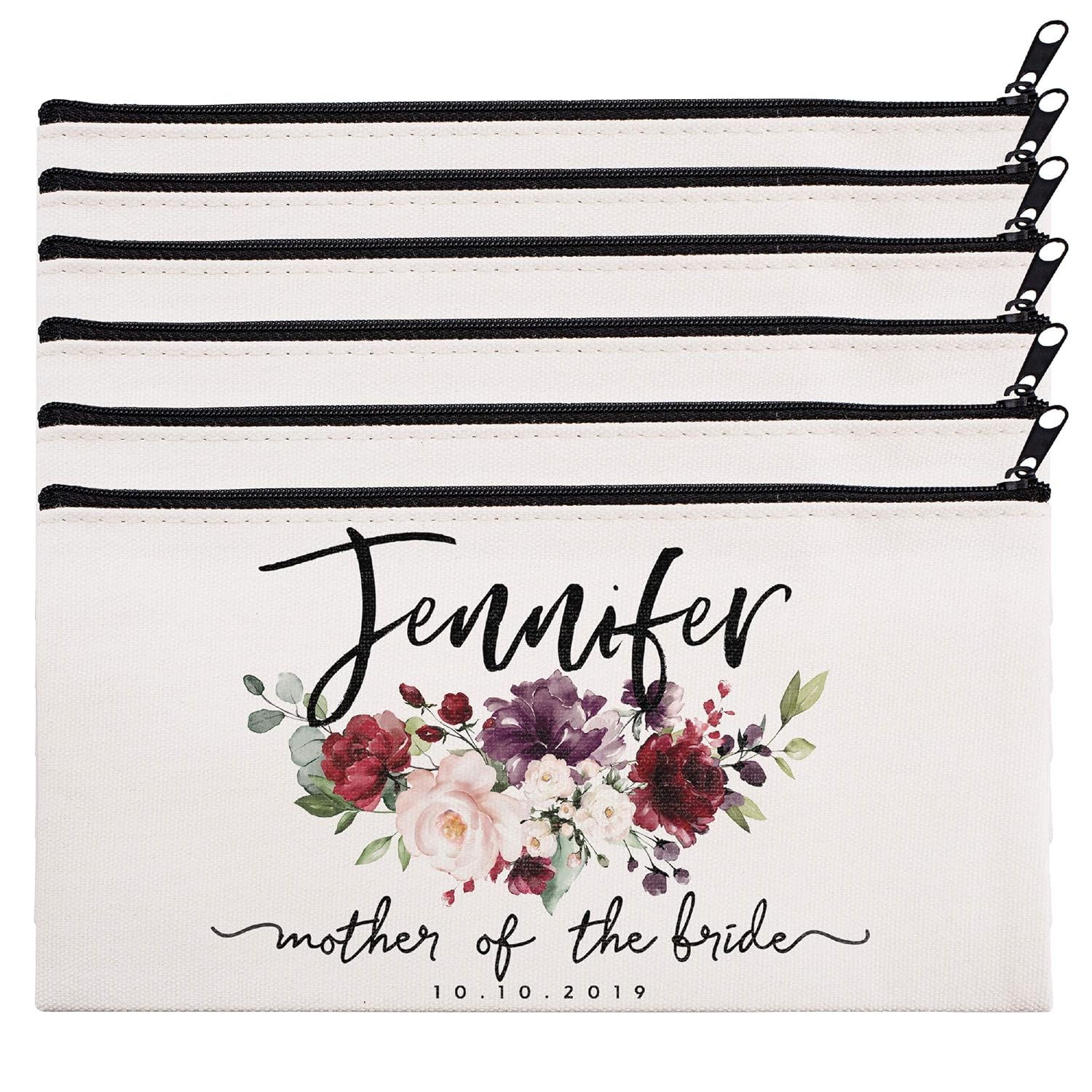 Personalized Makeup Bag Bridesmaid Wedding Customized Pouch Bachelor | Design-6 | Set of 6