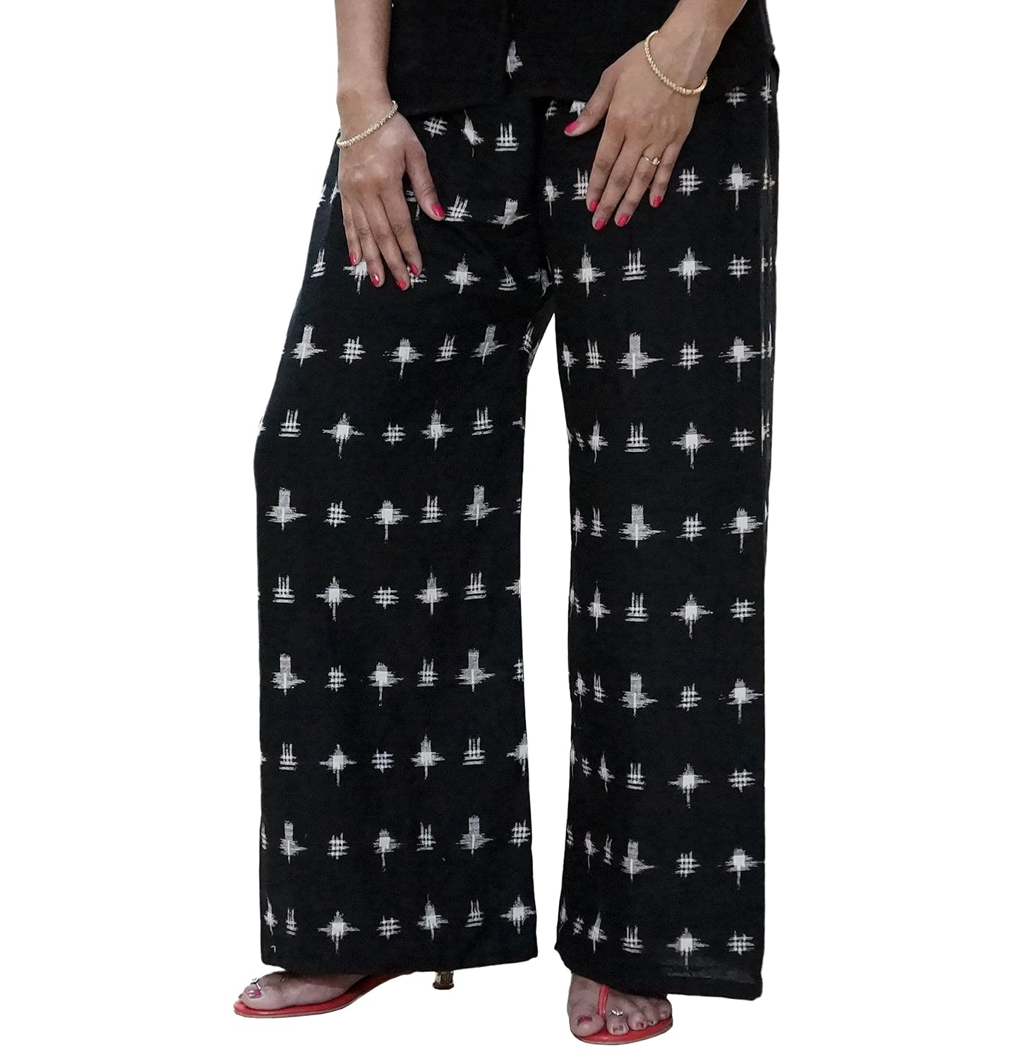 discountzila pure cotton black printed palazzo pants for women