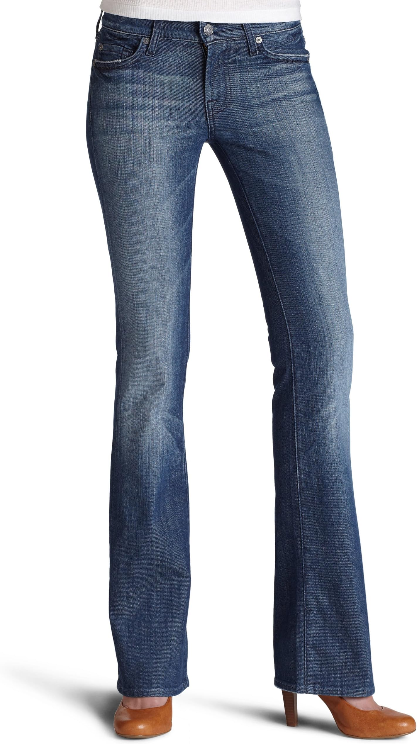 7 For All Mankind Women's Boot Cut Jean with Peek-a-Boo Crystal Fabric in Shore Pine