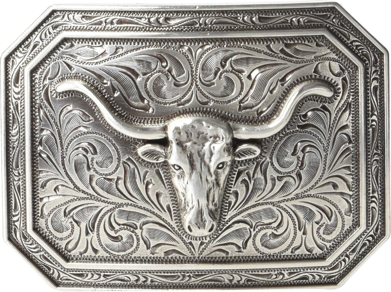 Ariat Rectangle Longhorn Buckle Antique Silver One Size: Clothing