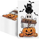wuhuzsm 100Pcs Halloween Guest Napkins | 100 Count, Disposable Paper, Vintage Cat Ghost Pumpkin Bat, Kitchen, Bathroom, Dinner