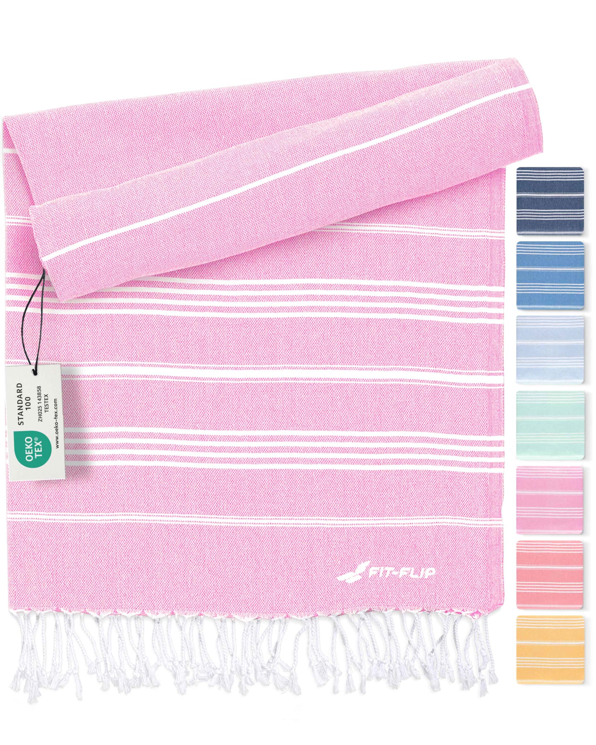 Fit-Flip Hammam Beach Towel XXL Made from 100% Cotton - Quick-Drying Turkish hamam Towels - Large fouta or pestemal Ideal as a Thin Sauna Blanket - Rose – 200x200cm Sultan