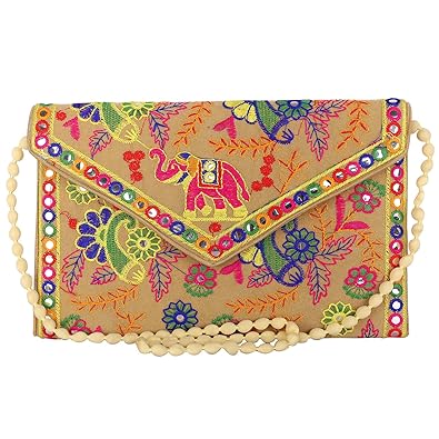 Craft Trade Handmade Designer Embroidered Rajasthani Clutch Bag For Womens (Red)