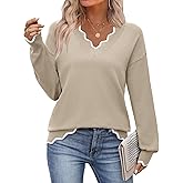 Zeagoo Women's 2026 Fall V Neck Sweater Casual Long Sleeve Lightweight Ribbed Knit Pullover Sweaters Dressy Casual Tops