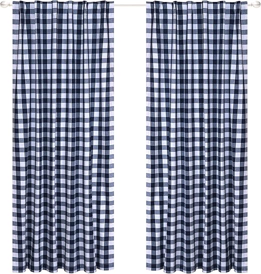 Amazon Com Cottonlin 2pack Buffalo Check Tab Top Reverse Curtain