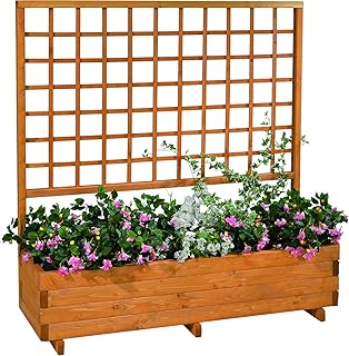 GASPO Blumenkasten mit Rankgitter Hellbrunn | Honig-Farben, aus massivem Holz | L 136 x B 37 x H 140, Pflanzkübel für Balkon und Garten