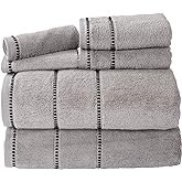 Lavish Home 6 Piece Bathroom Towels Set - 525GSM 100% Cotton Bathroom Essentials - 2 Bath Sheets, 2 Hand Towels, and 2 Wash Cloths for Bath, Shower, Gym, Spa, and Dorm Room (Silver / Black)