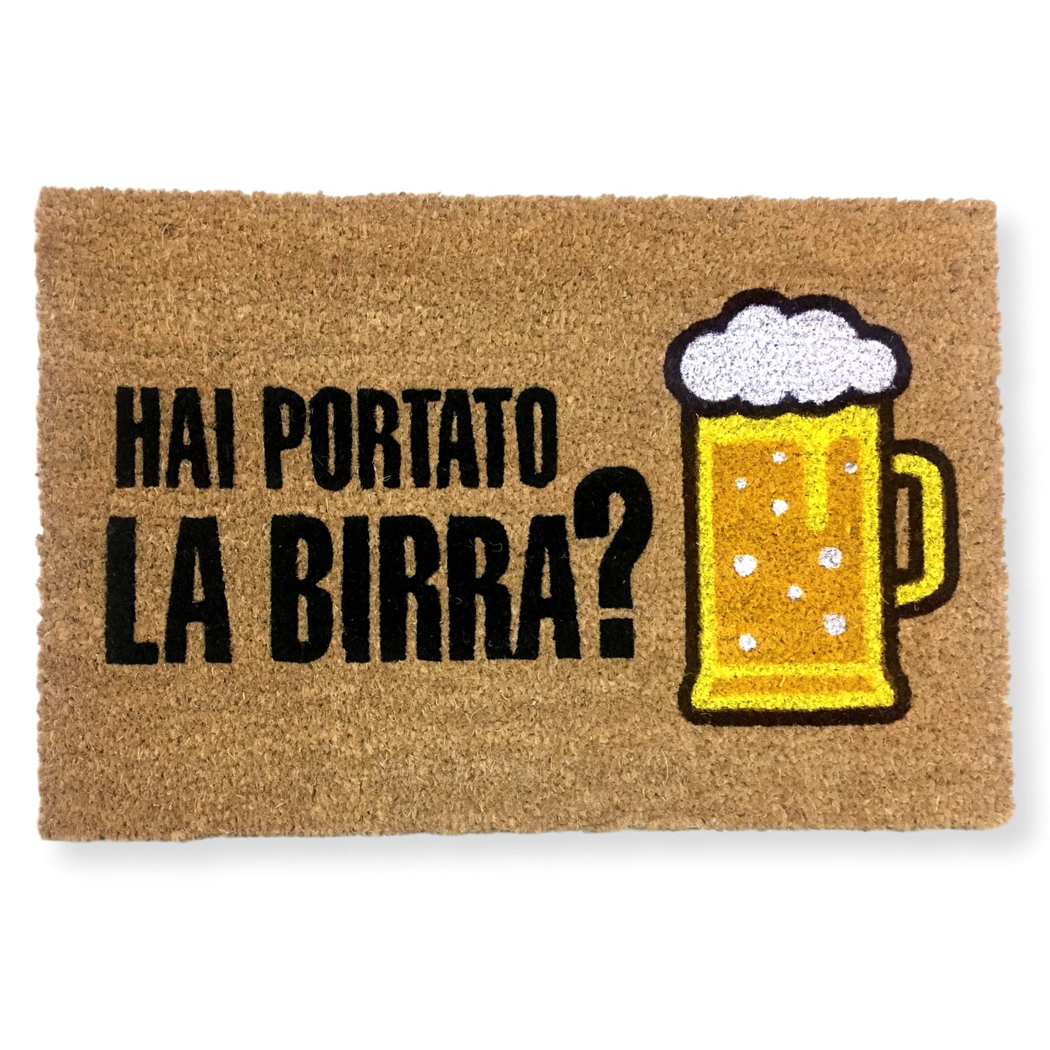 koko doormats Home and Garden Entrance Doormat in Italian, Original and Fun Home Entrance Doormats, 40x60x1.5 cm, Coconut with Non-Slip PVC Base (Hai portato la Birra?)