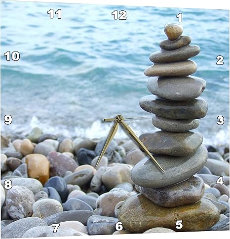 Amazon Com 3drose Zen Stone Tower On Pebble Beach Peaceful Harmony Stacked Shiny Round Ocean Sea Rocks Balance Wall Clock 13 By 13 Dpp 2 Home Kitchen