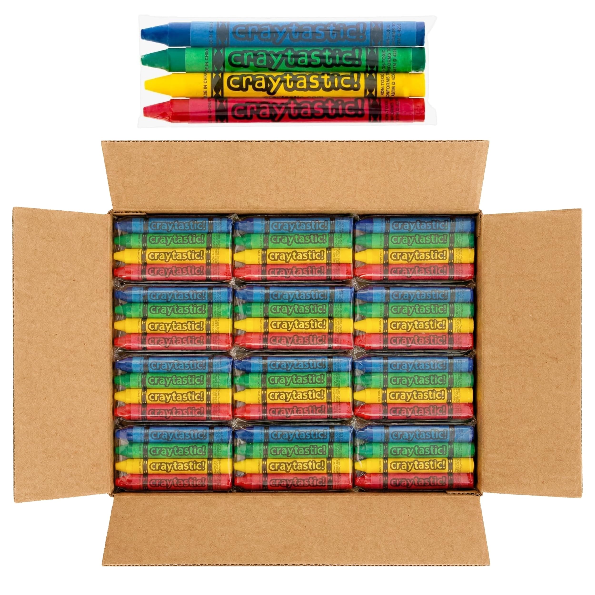 (450) 4-Packs of Premium Crayons (Red, Green, Blue, Yellow) SAFETY TESTED COMPLIANT WITH ASTM D-4236 (1800 Total Crayons)