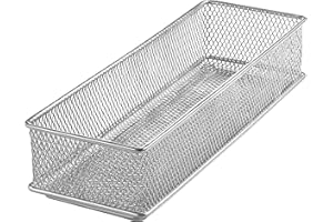 YBM HOME Silver Mesh Drawer Cabinet and or Shelf Organizer Bins, School Supply Holder Office Desktop Organizer Basket (1, 3x9x2 Inch)