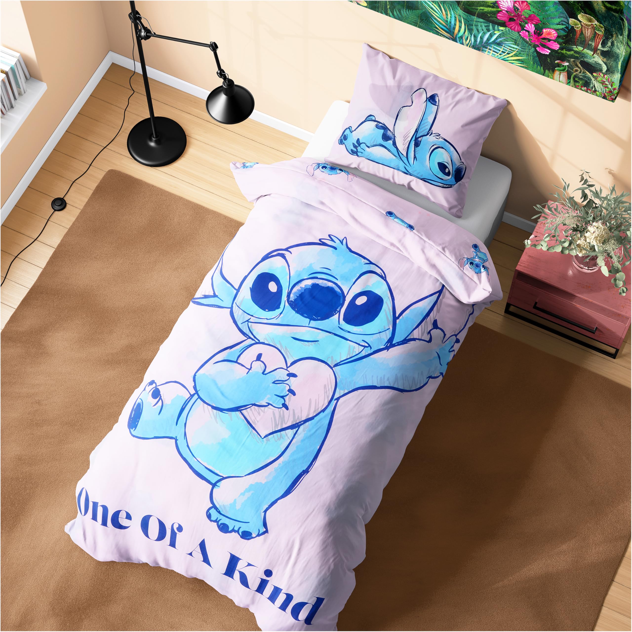 Disney Stitch Duvet Cover and Pillowcase Set Kids Teens Bedding Bedroom Accessories - Single or Double (Pink Stitch Single)