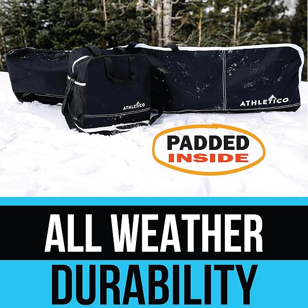ATHLETICO PADDED TWO-PIECE SNOWBOARD AND BOOT BAG COMBO | STORE & TRANSPORT SNOWBOARD UP TO 165 CM AND BOOTS UP TO SIZE 13 | INCLUDES 1 PADDED SNOWBOARD BAG & 1 PADDED BOOT BAG (BLACK)