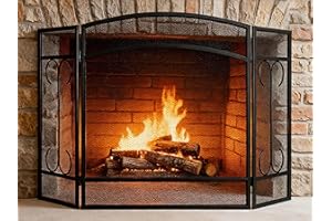 Gtongoko 3 Panel Fireplace Screen 48" W x 29" H Modern Wrought Iron Decorative Large Fire Spark Guard Grate Heavy Duty for Living Room Home Outdoor Decor - Black