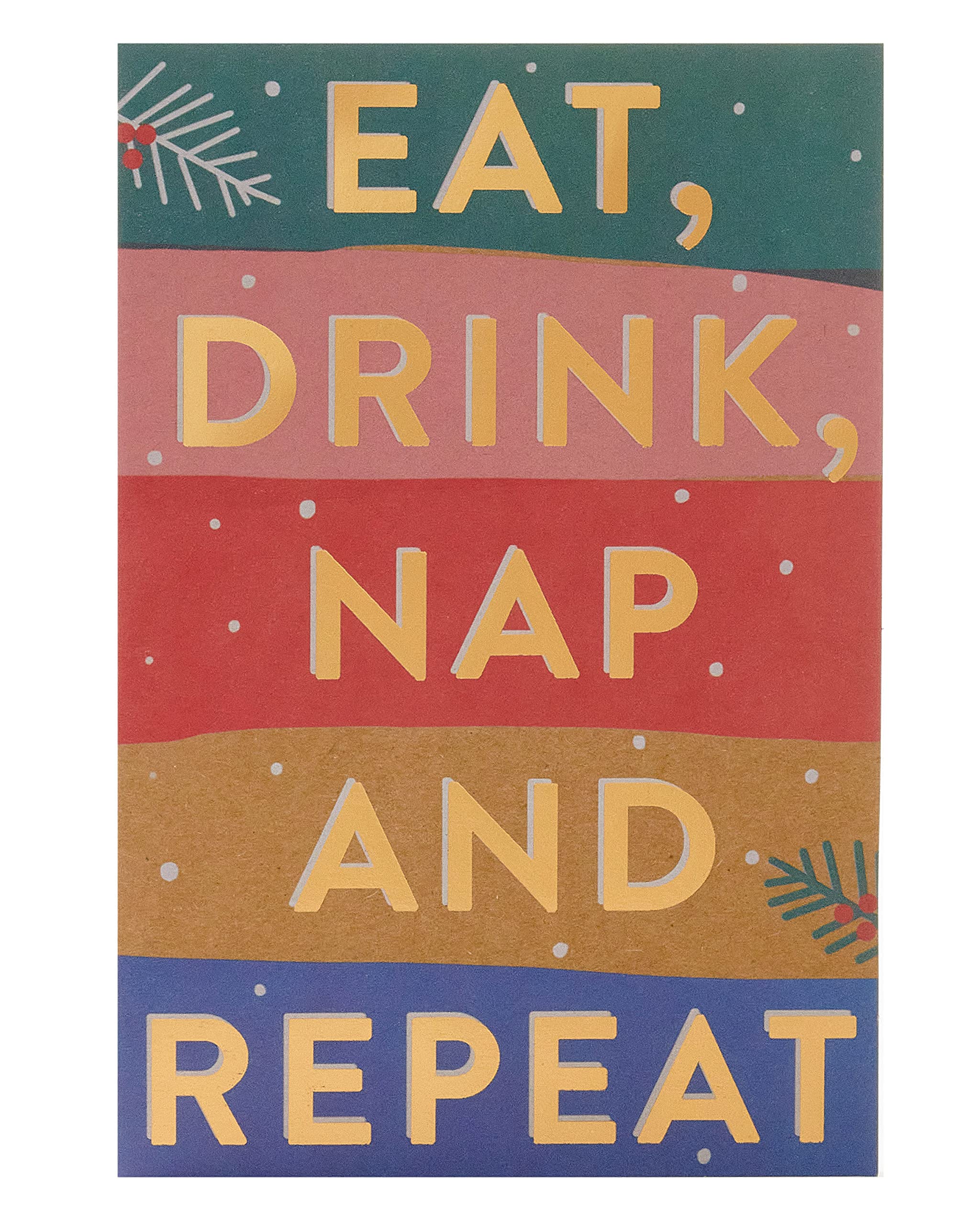 Box of 8 Eat, Drink & Repeat Foiled RSPCA Charity Christmas Cards In Wallet 557011