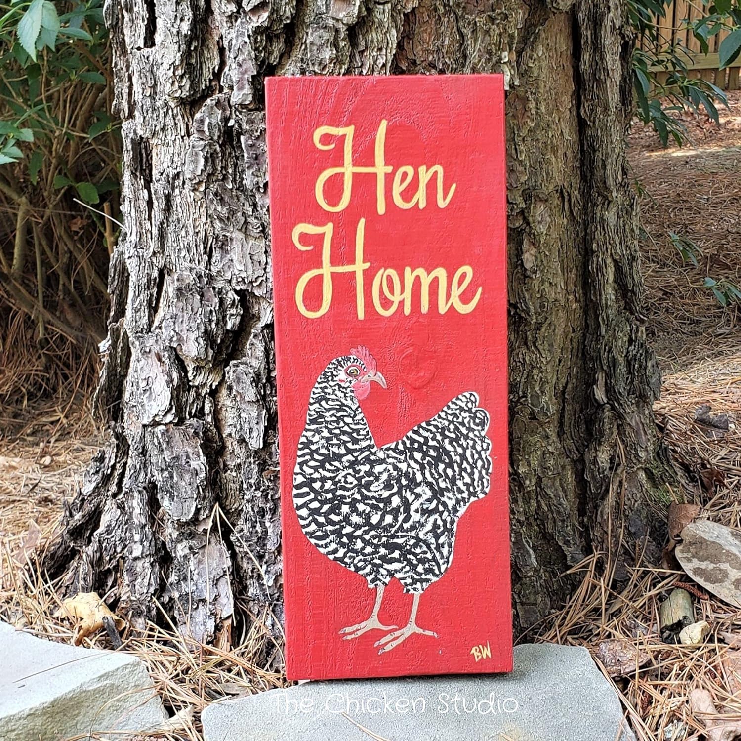 Eeypy Hen Home Chicken Coop Sign Barred Rock Hen House Country Chic Red Chicken Sign Rustic Outdoor Sign Rooster Art Wood Sign Personalized 5x10 Inch