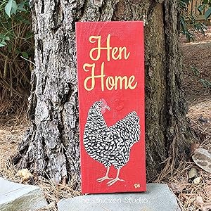 Eeypy Hen Home Chicken Coop Sign Barred Rock Hen House Country Chic Red Chicken Sign Rustic Outdoor Sign Rooster Art Wood Sign Personalized 5x10 Inch