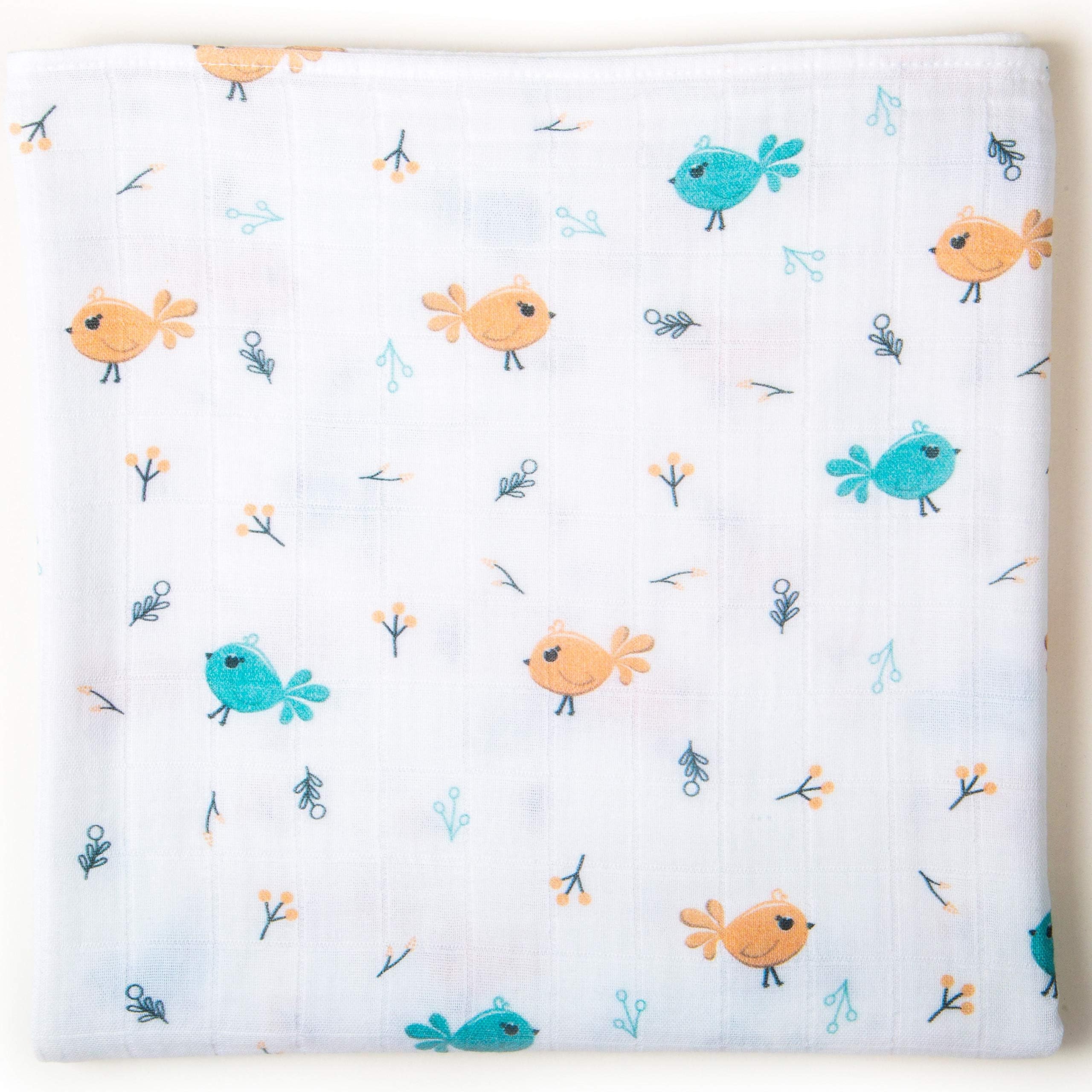 Ella Bonna Bird Baby Blanket%100 Organic Cotton Swaddle Blanket, Breathable 47” x 47” for Baby Boys Girls Toddler