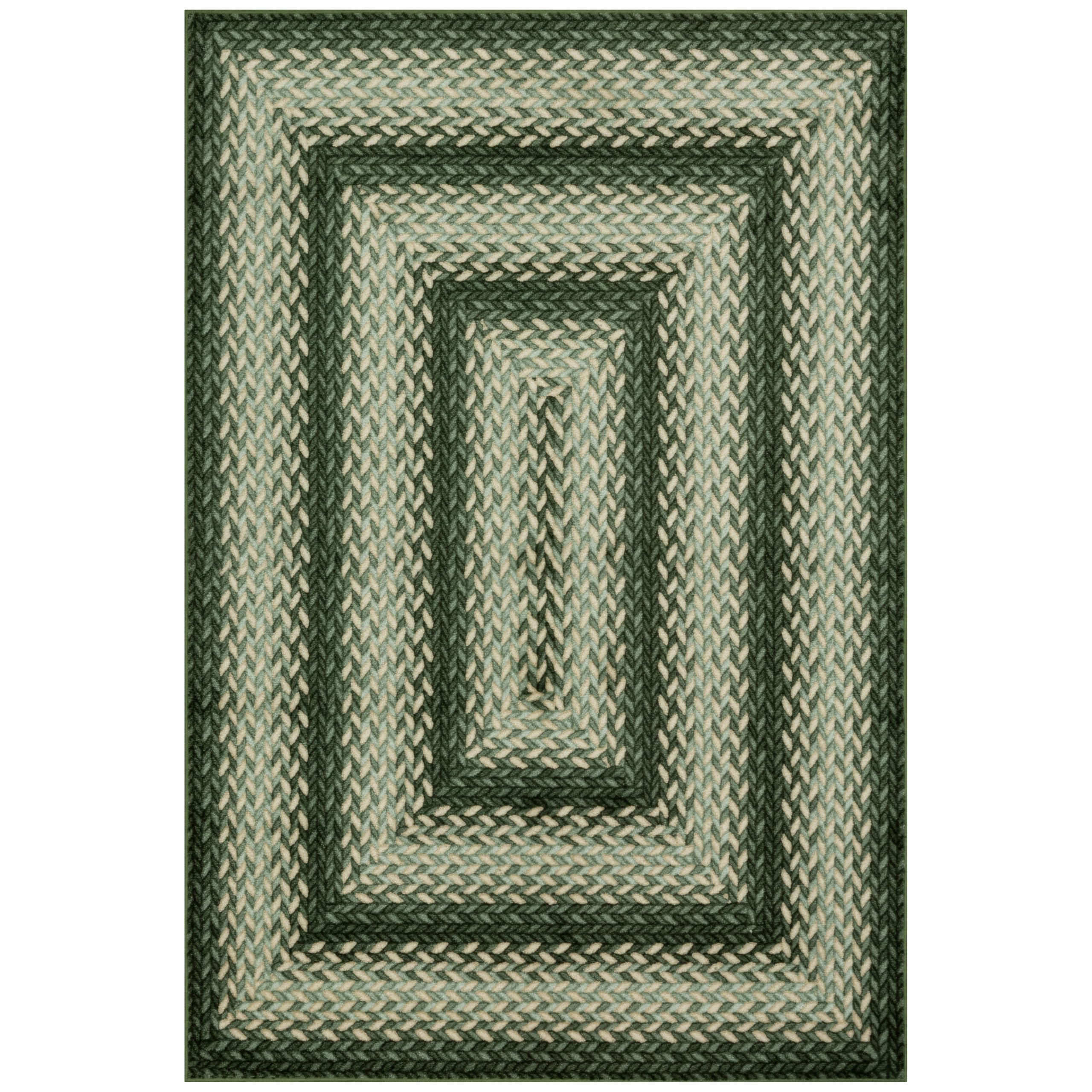 Maples Rugs Marion Bohemian Braided-Style Print Area Rug – Made in USA – Low Pile, Non-Slip, Pet-Friendly Indoor Rug for Bedroom, Living Room & Office, 5' x 7', Green
