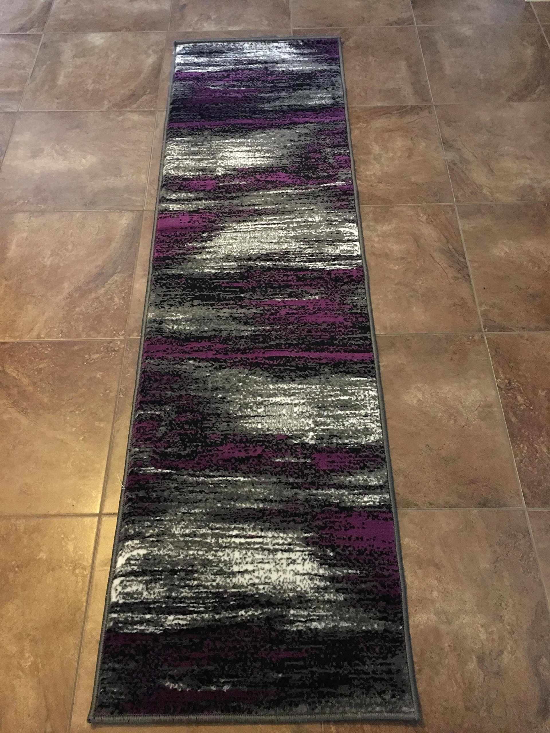 Modern Runner Contemporary Area Rug Purple Grey and Black Trendz Design