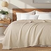 Exclusivo Mezcla 100% Cotton Waffle Weave Blanket Queen Size, Soft, Lightweight and Breathable Muslin Gauze Blanket for Bed, All Season, 90"x90", Khaki