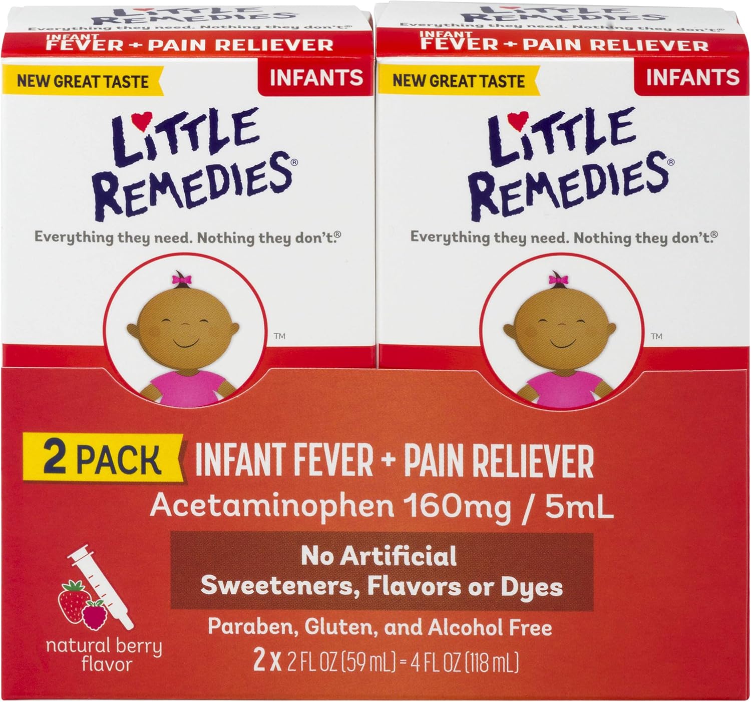 Little Remedies Infant Fever & Pain Reliever | Natural Berry Flavor | 2 FL OZ | 2 Pack: Health & Personal Care