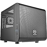 Thermaltake Core V1 SPCC Mini ITX Cube Gaming Computer Case Chassis, Interchangeable Side Panels, Black Edition, CA-1B8-00S1W
