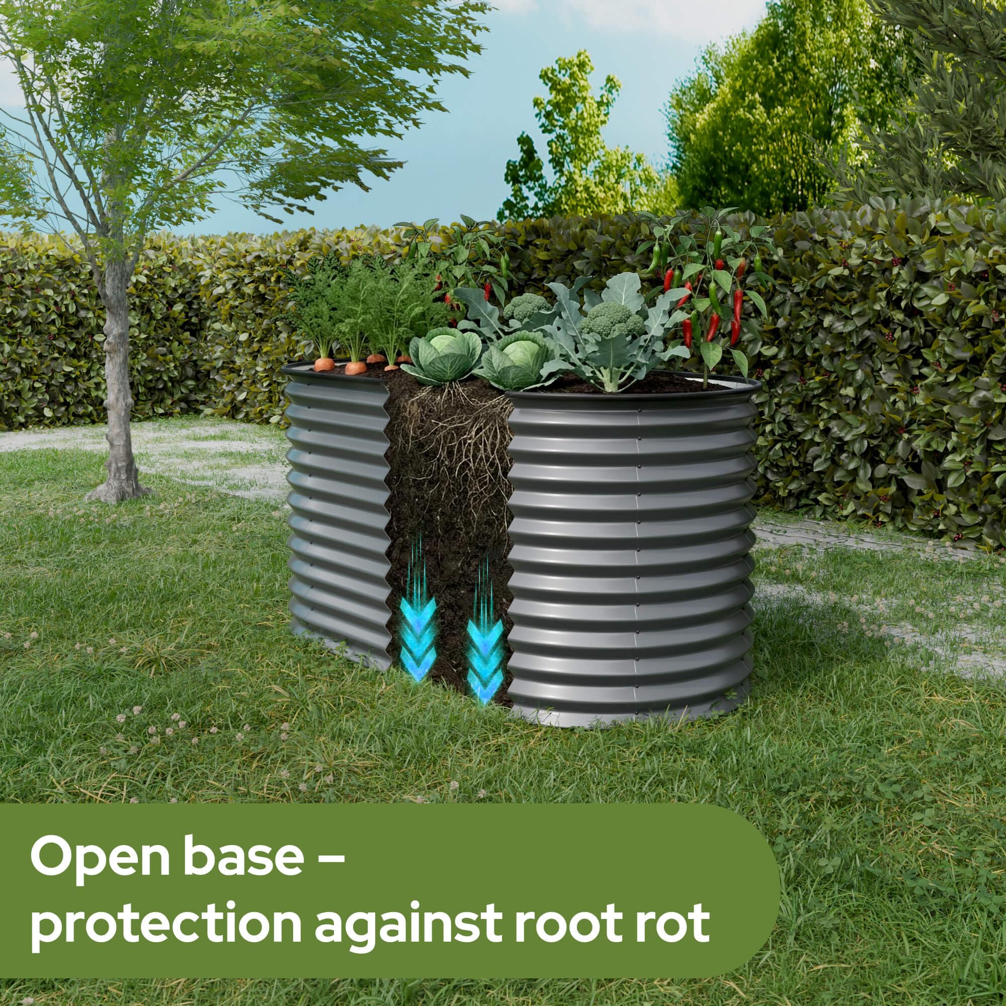 Arebos Hochbeet oval Metall 160x80x78 cm Anthrazit | Gartenbeet verzinkter Stahl rostfrei mit Gummikante 780 L, Stabil mit Querstreben | Gemüsebeet ideal für den Garten | für Gemüse, Kräuter & Blumen 5